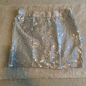 Silver Sequin Mini Skirt